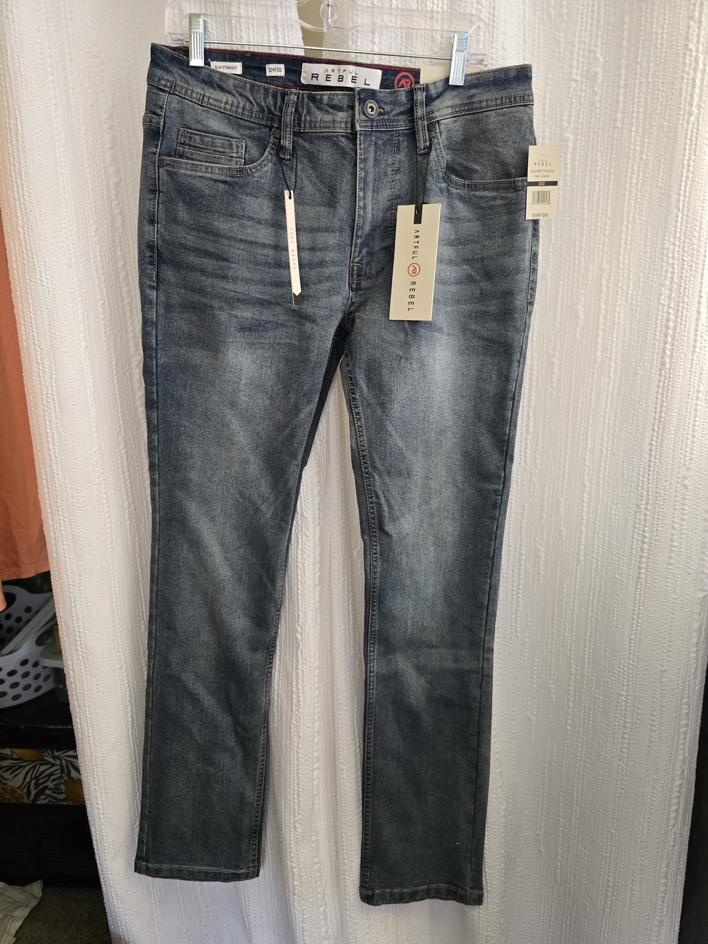 Rebel Men’s 32x32 Slim Straight Jeans - Faded Blue